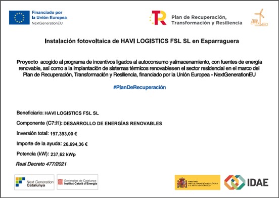 Instalacion fotovoltaica de HAVI Logistics en Esparreguera